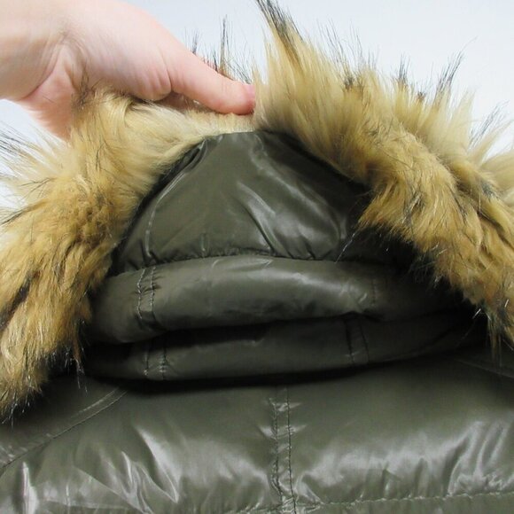 S13 Chalet Belted Faux Fur Women's M Green Trim Down Hooded Puffer Jacket - Picture 8 of 16
